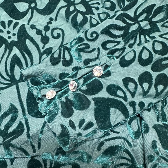 Soft Surroundings Walden Velvet Burnout Mock Neck Evergreen‎ Shirt Women's M $89 - Picture 3 of 10